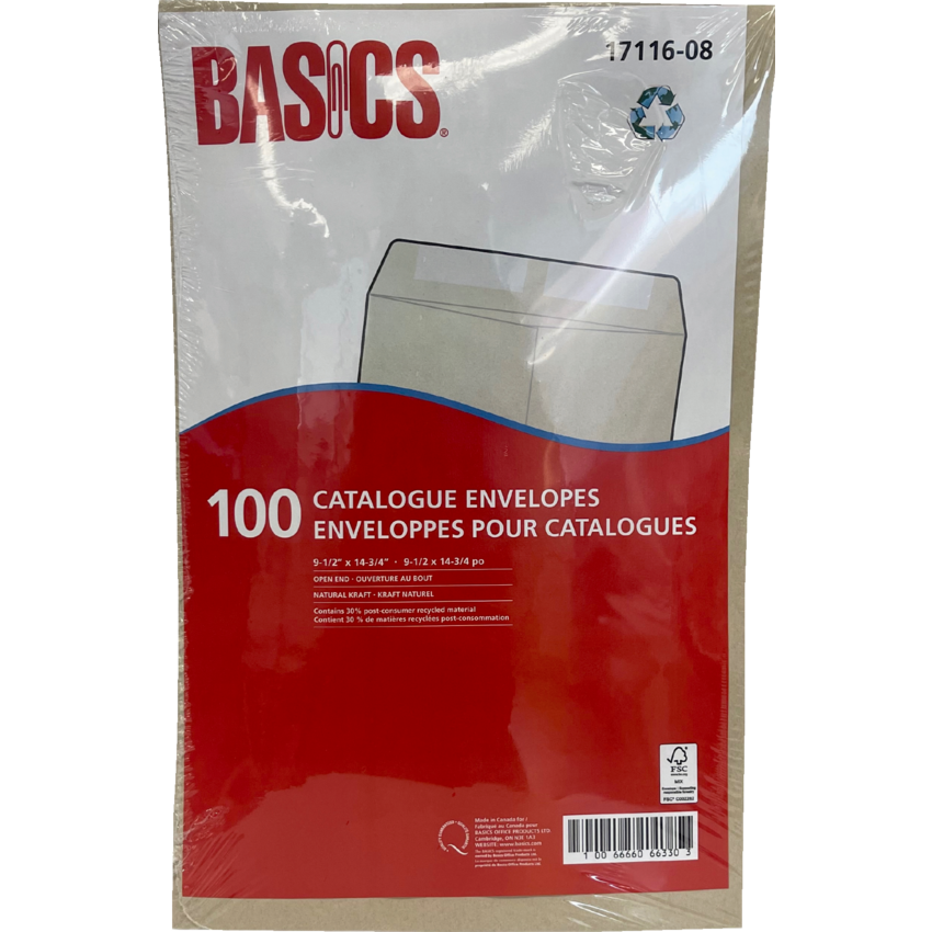 Basics® Catalogue Envelopes Natural Kraft 9-1/2" x 14-3/4" 100/pkg