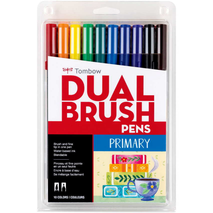Tombow Dual Brush Markers Assorted Primary Colours 10/pkg