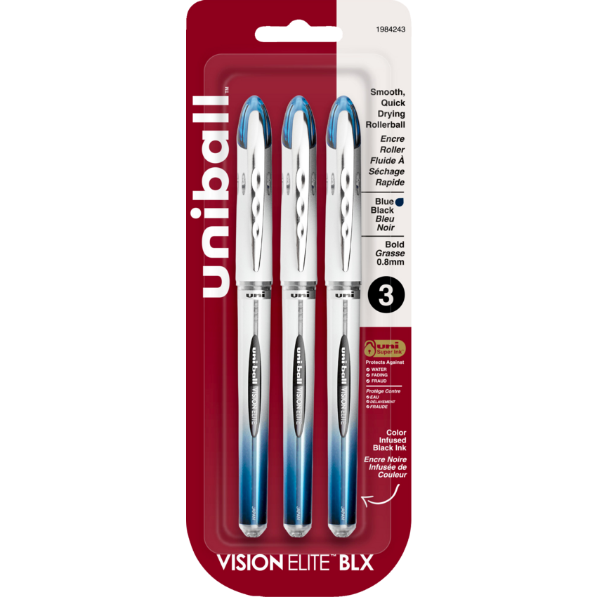 Uni-ball® Vision Elite™ Roller Pen 0.8 mm Blue/Black 3/pkg