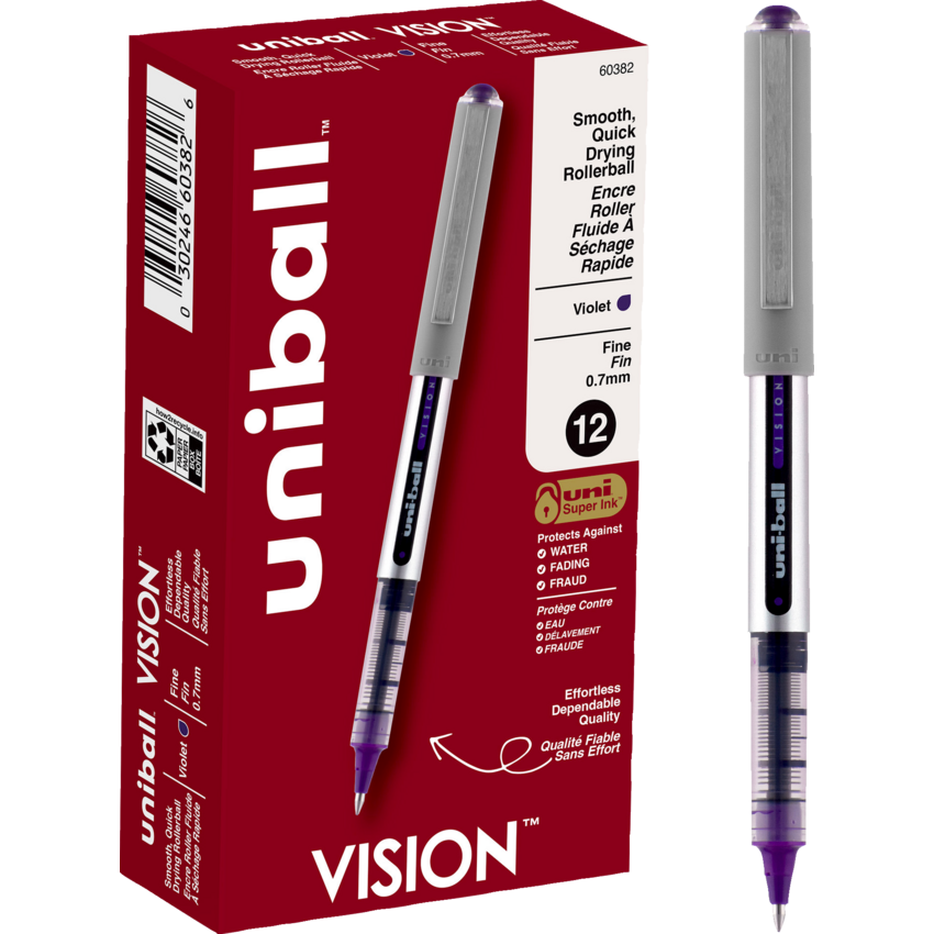uni-ball® Vision™ Roller Pen 0.7 mm Purple with Metallic Grey Barrel 12/box