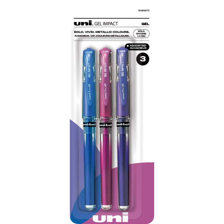 uni-ball® Impact Metallic Gel Pens 1.0 mm Blue, Violet and Pink 3/pkg