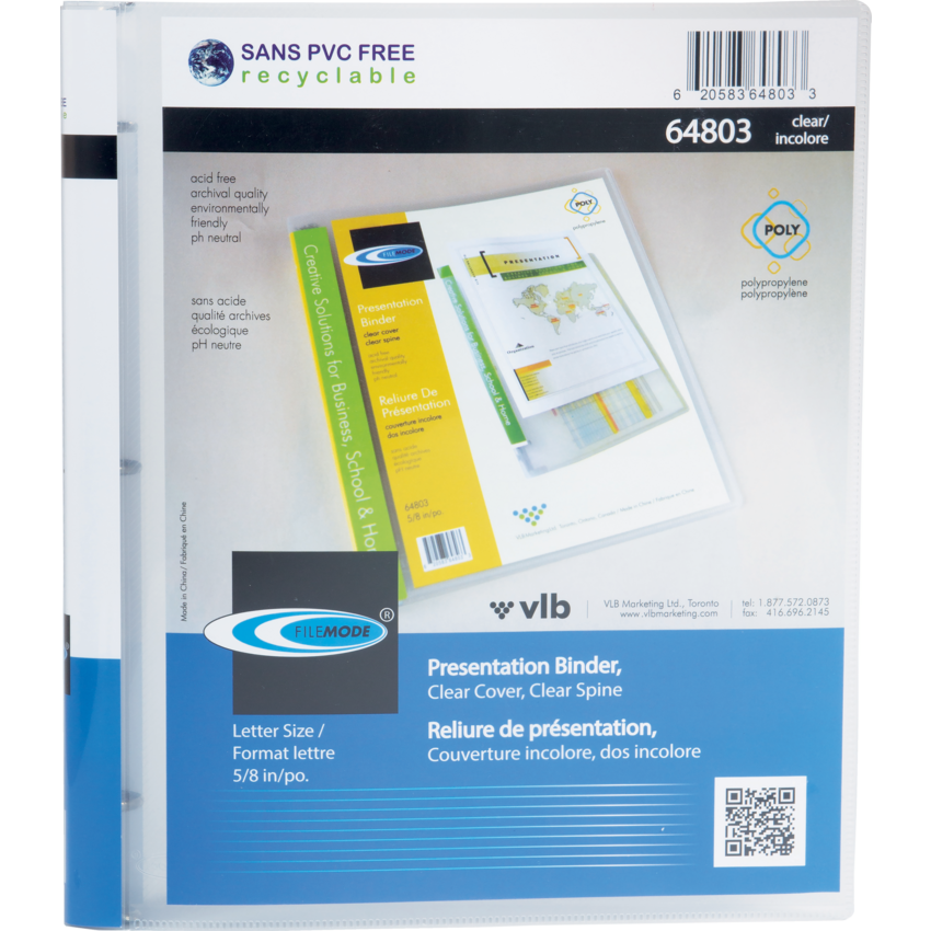 VLB FileMode Presentation Binder 5/8" Clear Cover