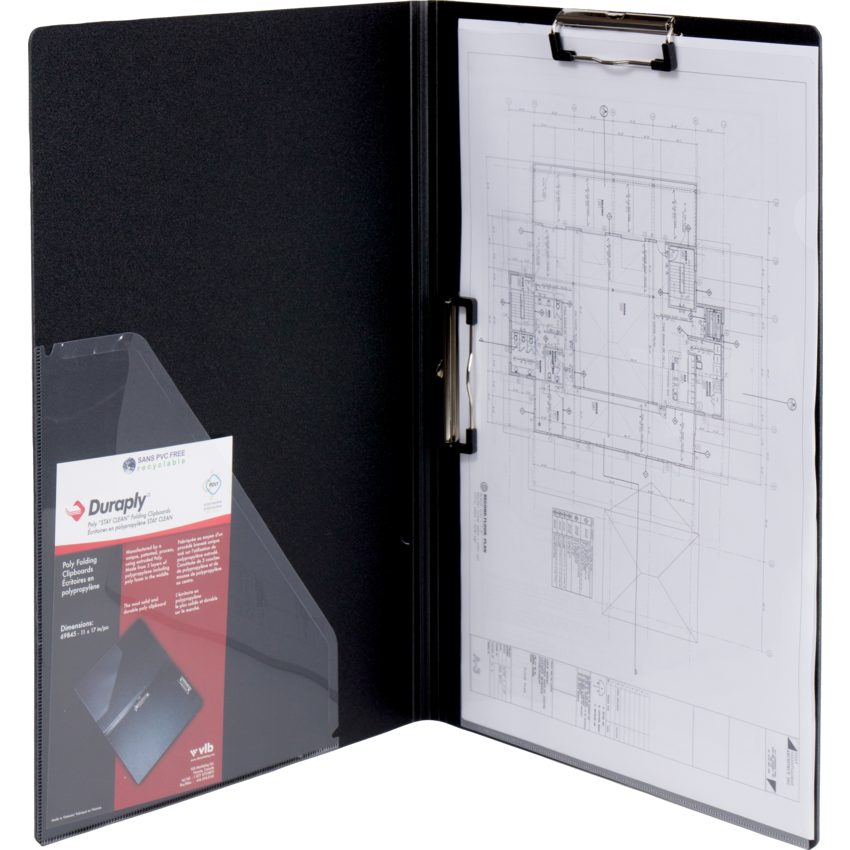 VLB Duraply® Stay Clean Folding Clipboard 11" x 17" Black