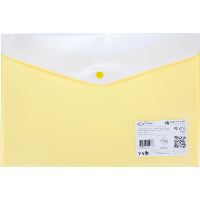VLB FileMode Frosted Poly Envelope 13-1/4" x 9" Letter Lemon
