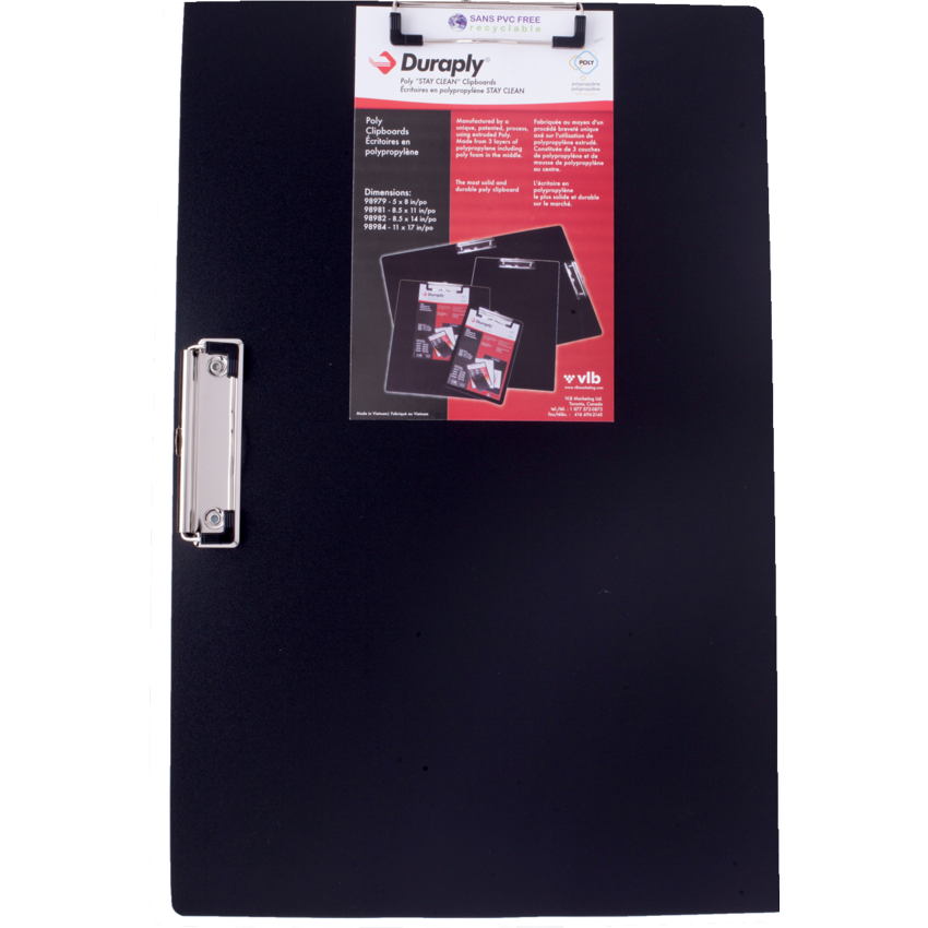 VLB Duraply® Stay Clean Clipboard 11" x 17" Black