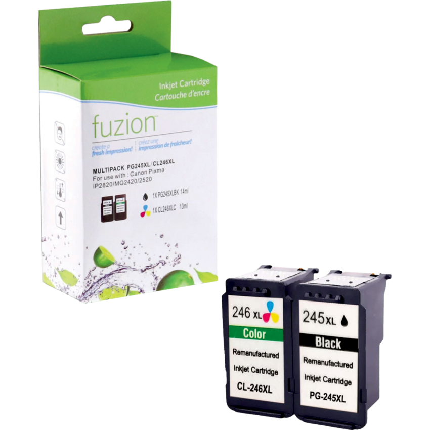 fuzion™ Remanufactured Inkjet Cartridge (Canon PG245XL, PG-245XL, 8278B001AA, CL246XL, CL-246XL, 8280B001AA) Black, Cyan, Magenta, Yellow