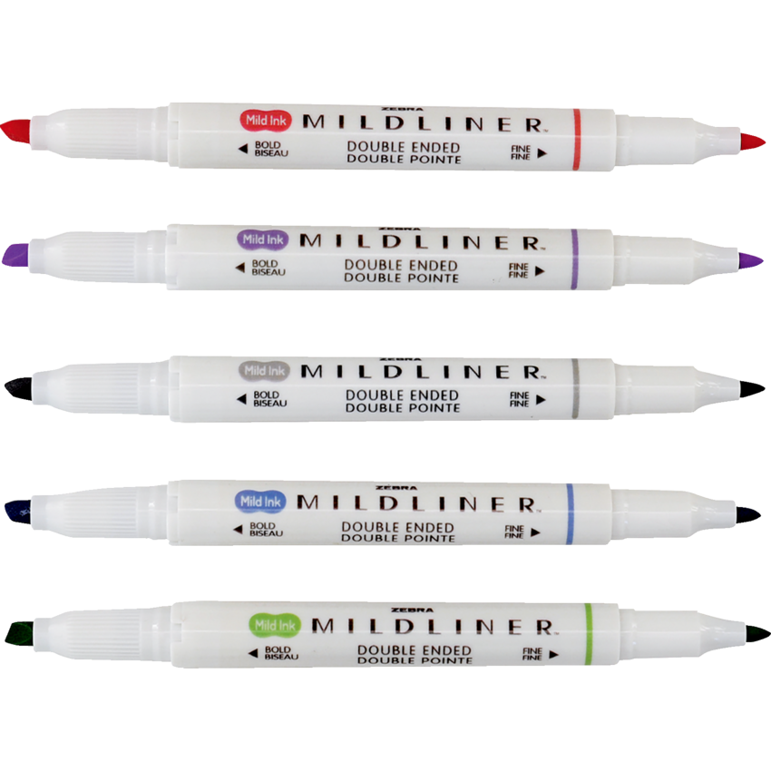 Zebra Mildliner Double Ended Highlighters Assorted Cool and Refined Colours 5/pkg