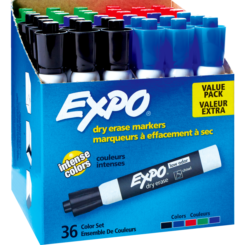Expo® Low Odour Dry Erase Markers Chisel Assorted Colours 36/box