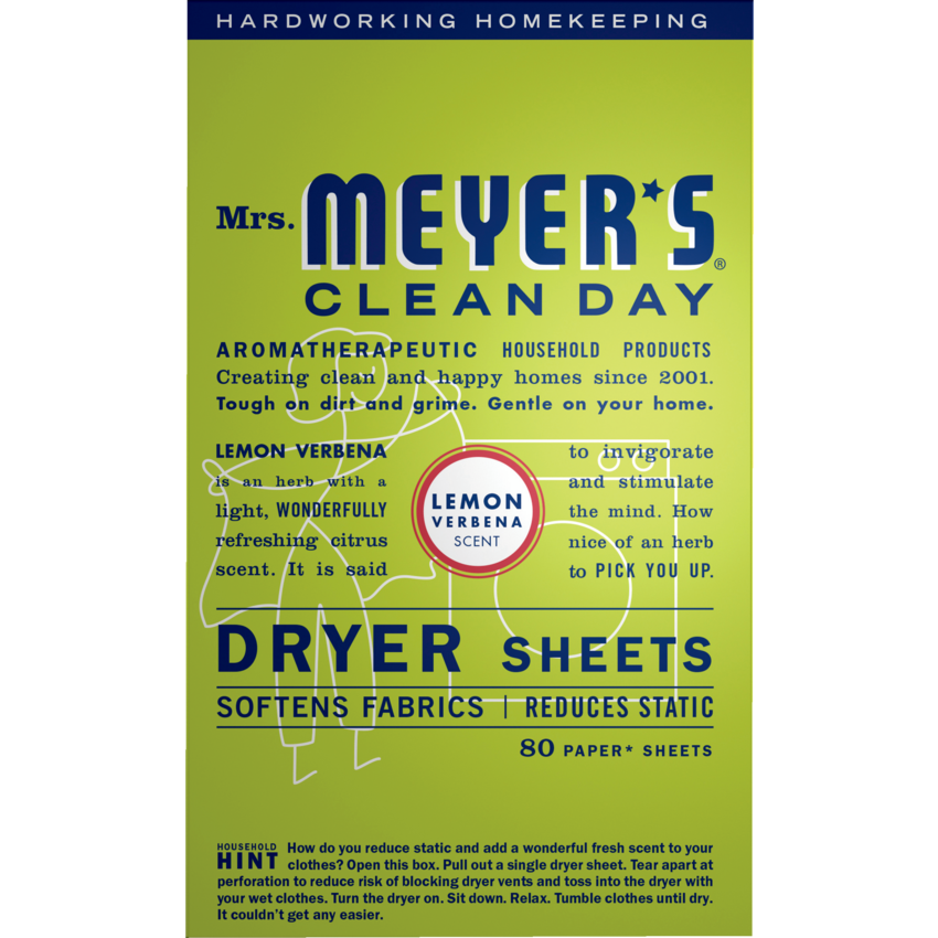 Mrs. Meyer's® Clean Day Dryer Sheets Lemon Verbena Scent 80 sheets/box